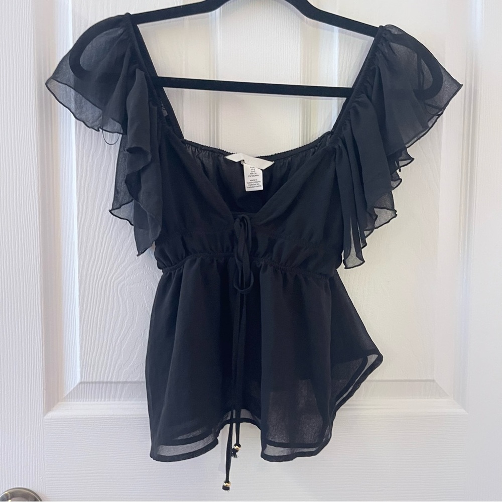 H&M Black Sheer Ruffle Blouse